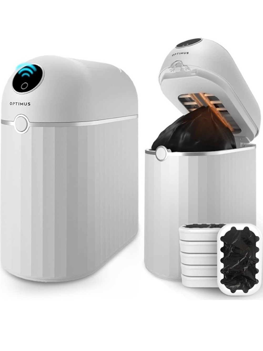 Optimus White Automatic Mini Trash Can with Sealing and Odor Control